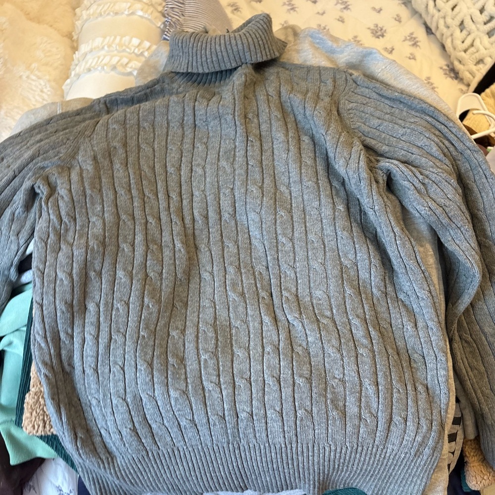 Gray Cable Knit Turtleneck Sweater